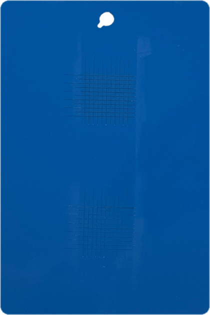 Blue panel after cross-hatch adhesion test